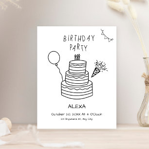Invitación Torta de cumpleaños dibujada a mano divertida