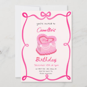 Invitación Torta De Cumpleaños Retro Rosa