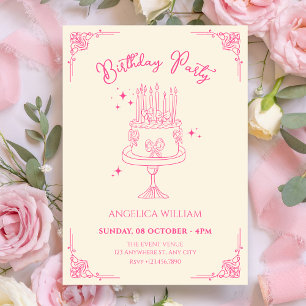 Invitación Torta de cumpleaños rosa linda