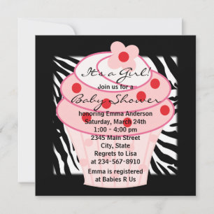 Invitación Torta De Cumpleaños Rosa Zebra Baby Shower
