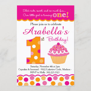 Invitación Torta de Cutie Pie (rosa y Naranja) Primer cumplea