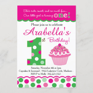 Invitación Torta de Cutie Pie (Rosa y Verde) Primer cumpleaño