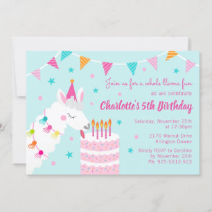 Invitación Torta de diversión de Llama entera 5 cumpleaños Aq