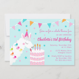 Invitación Torta de diversión de Llama entera Tercer cumpleañ