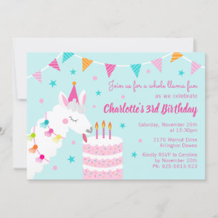 Invitación Torta de diversión de Llama entera Tercer cumpleañ