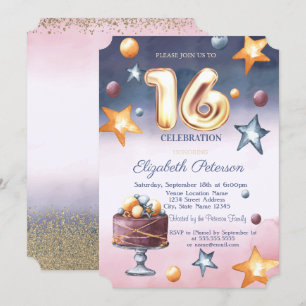 Invitación Torta de estrellas con ombre de acuarela Diamantes
