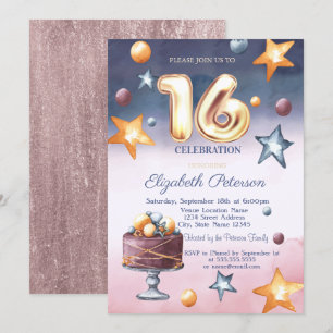 Invitación Torta de estrellas de acuarela elegante Dulces 16