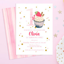 Torta de fresa acuarela Invitat de primer cumpleañ