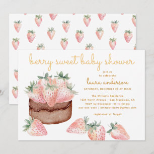 Invitación Torta de Fresa con Acuarela Dulce Cumpleaños de Ni