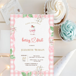 Invitación Torta de fresa de tarta de marco revestido Baby Sh