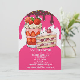 Invitación Torta de Fresa Rosa Dulce Temática para niños