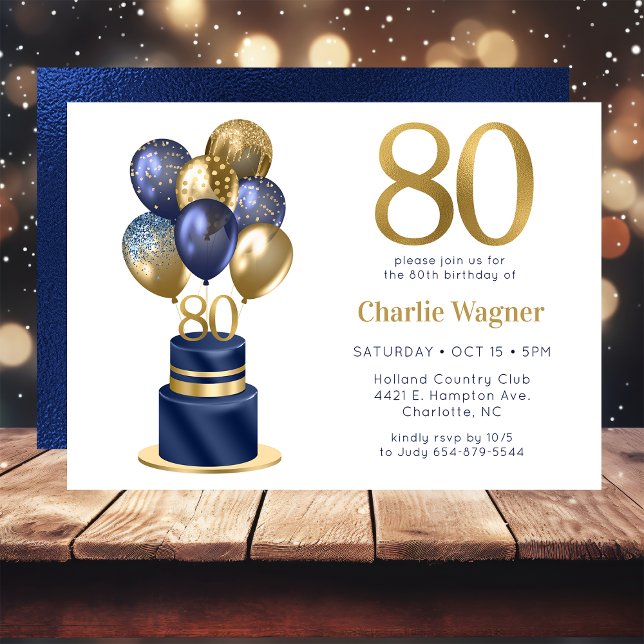 Invitación Torta De Globo Azul Marino Cumpleaños 80 (Subido por el creador)