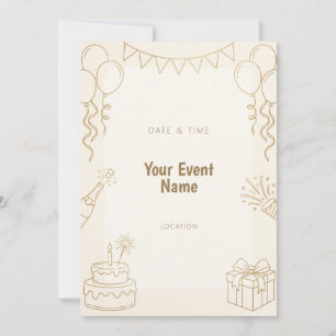 Invitación Torta de globo de línea de oro