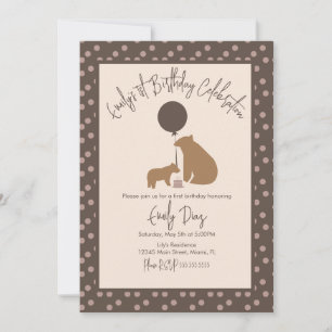 Invitación Torta de globos de osos pardos Cumpleaños del prim