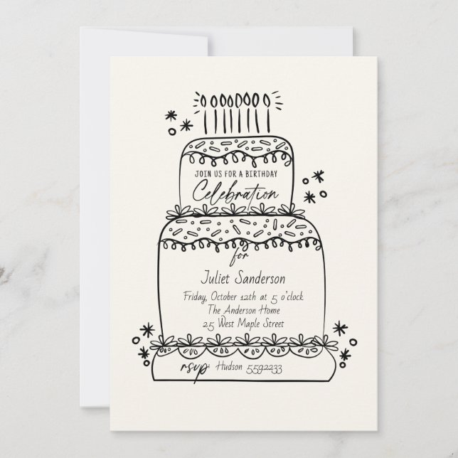 Invitación Torta De Grados Con Dibujos (Anverso)