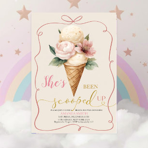 Invitación Torta de helado de lazo rosa levantada en la ducha