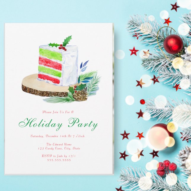 Invitación Torta de invierno de vacaciones acuáticas con holl (This lovely Christmas Holiday layered cake makes a wonderful center piece for a party invitation.)