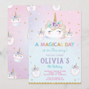 Invitación Torta de invitados de cumpleaños Rainbow Unicorn