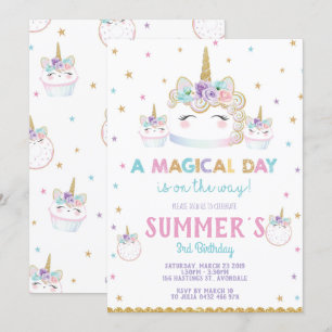 Invitación Torta de invitados de cumpleaños Rainbow Unicorn