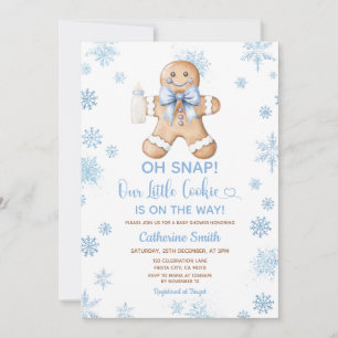 Invitación Torta De Jengibre Azul Navidad Baby Shower Copos D