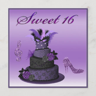 Invitación Torta de la diva de la púrpura del dulce 16,
