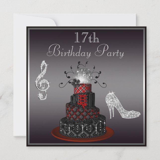 Invitación Torta de la diva del disco, 17mo cumpleaños de los (Anverso)