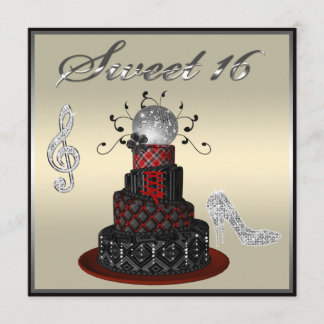 Invitación Torta de la diva del disco del dulce 16, talones