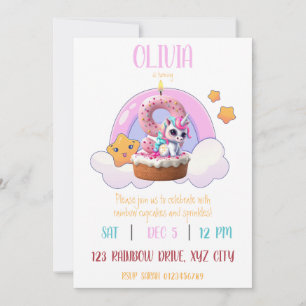 Invitación Torta de la Novena Fiesta de Cumpleaños de Rainbow