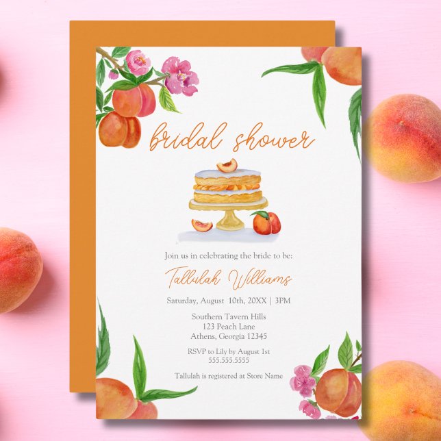 Invitación Torta De Melocotón Con Flores De Acuarela Desayuno (Subido por el creador)