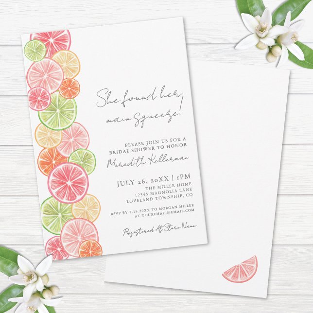 Invitación Torta de Naranja para Despedida de Soltera (Main Squeeze Citrus Bridal Shower Invitation)
