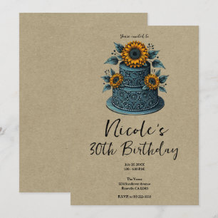 Invitación Torta de Niveles de Girasoles Azules Amarillos Fie