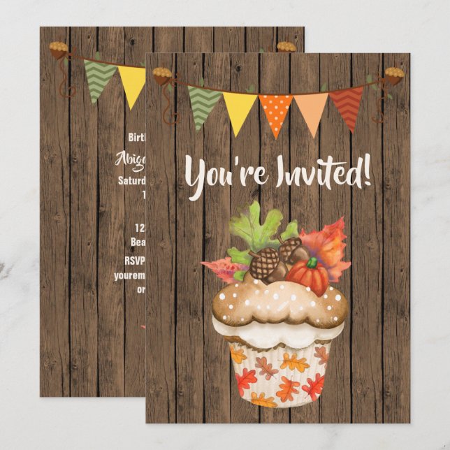 Invitación Torta de otoño y torta de conejo Cumpleaños (Anverso / Reverso)