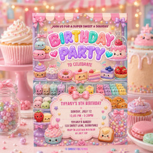 Invitación Torta De Pastelería Dulce Cumpleaños Fiesta Squish
