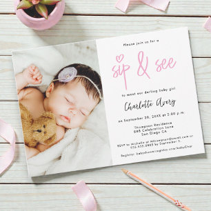 Invitación Torta de presentación de bebé niña con foto person