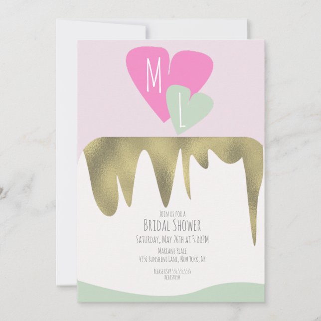 Invitación Torta de regalo de boda con falso oro monogramado (Anverso)