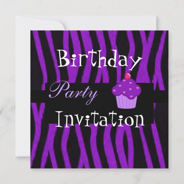 Invitación Torta de repostería de cumpleaños con banda morada (Anverso)