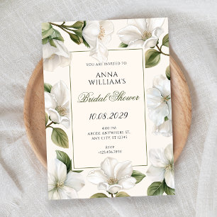 Invitación Torta de shower floral blanca elegante