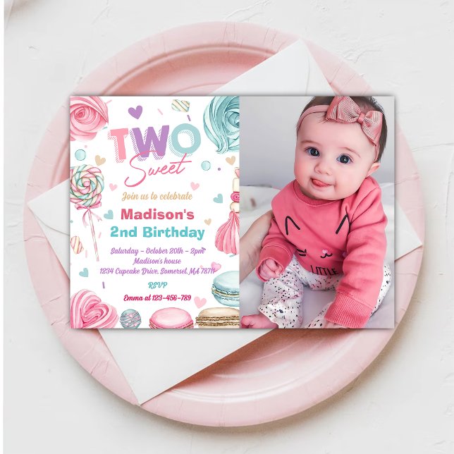 Invitación Torta de tarta 2 Fiesta de cumpleaños 2 dulce dulc (Subido por el creador)