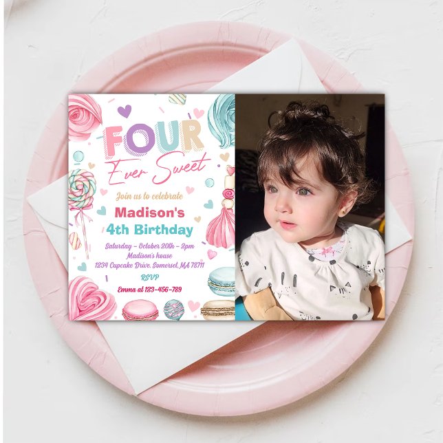 Invitación Torta de torta 4 Fiesta de cumpleaños cuatro veces (Subido por el creador)