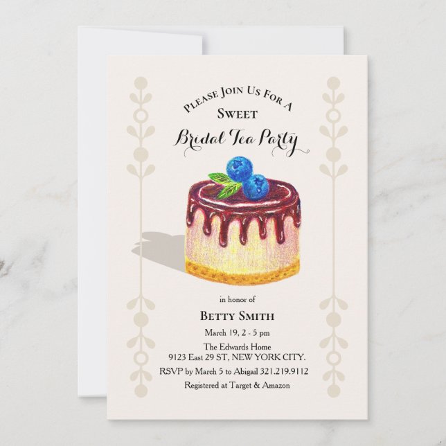 Invitación Torta Dibujada a Mano Fiesta del Té Dulce Despedid (Anverso)