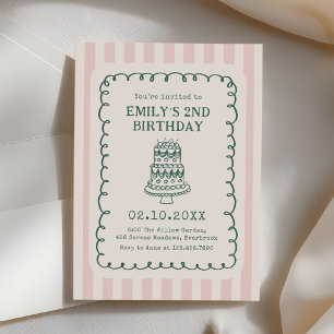 Invitación Torta Dibujada a Mano Quirky Cumpleaños Única Fies