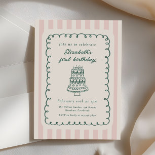 Invitación Torta Dibujada a Mano Quirky Único Cumpleaños 1