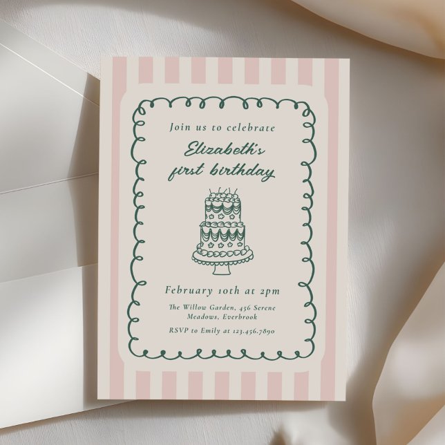 Invitación Torta Dibujada a Mano Quirky Único Cumpleaños 1 (Subido por el creador)