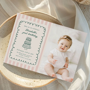 Invitación Torta Dibujada a Mano Quirky Único Cumpleaños 1 Fo