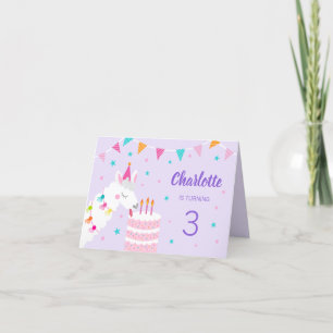 Invitación Torta divertida de Llama entera 3er cumpleaños púr