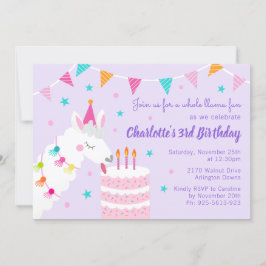 Invitación Torta divertida de Llama entera 3er cumpleaños púr