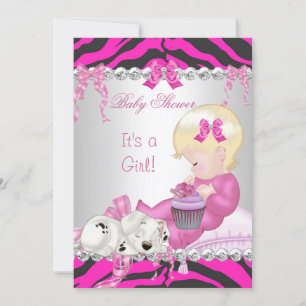 Invitación Torta Dulce Bebé Rubia Fiesta de Bebé Niña Cebra R
