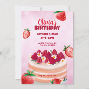 Invitación Torta dulce y cumpleaños de fresas