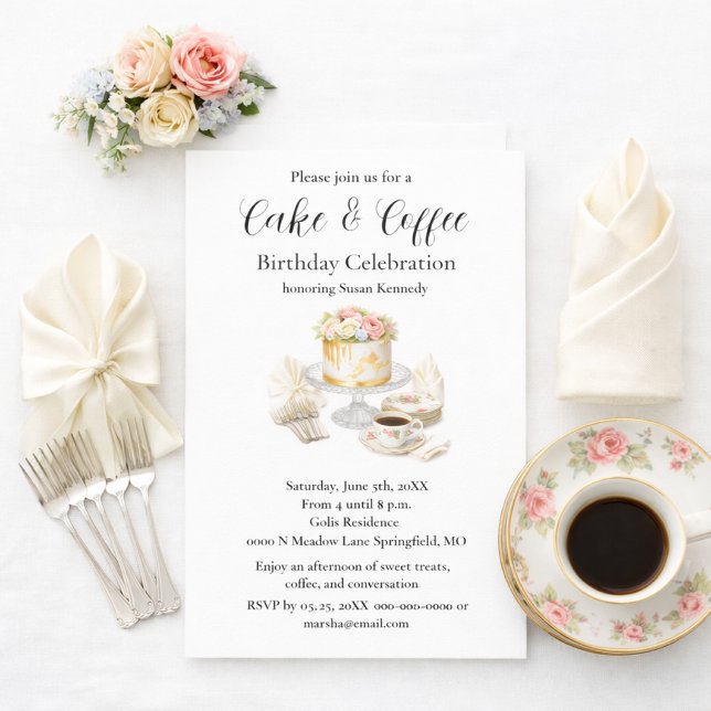 Invitación Torta Elegante y Café  Fiesta de Cumpleaños (Subido por el creador)