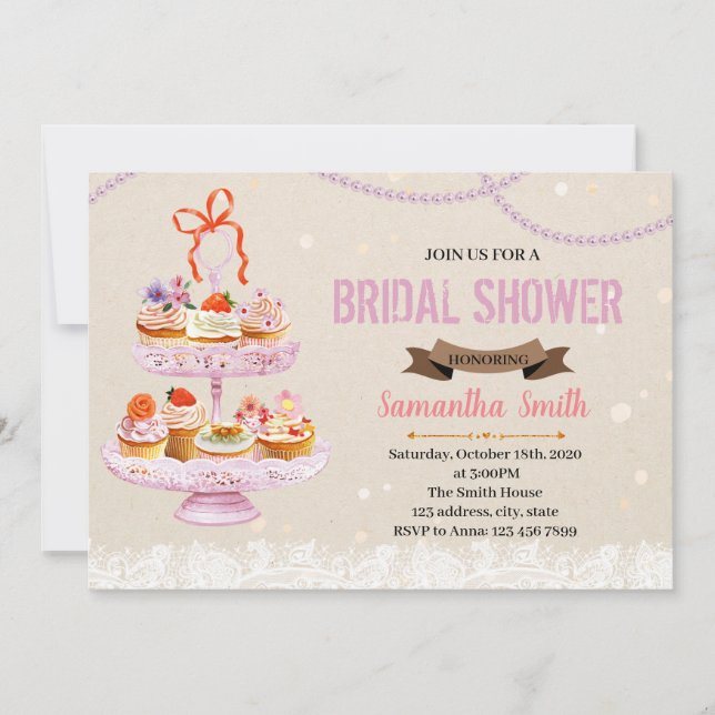 Invitación Torta en el stand de la ducha de novia (Anverso)